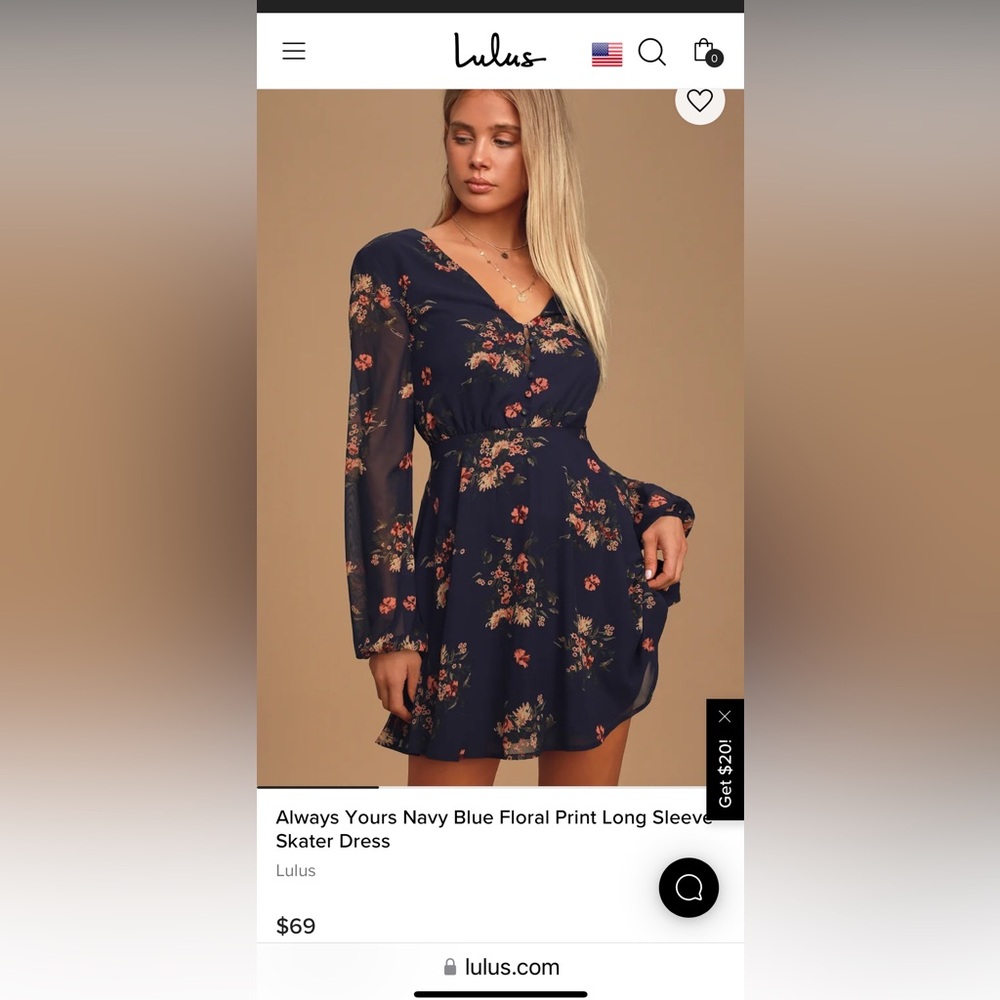 Lulu's Always Yours navy floral dress size M